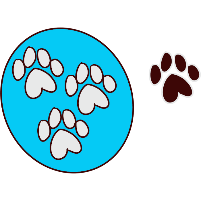 image of three white paw prints in a cyan circle and a brown paw print outside the circle